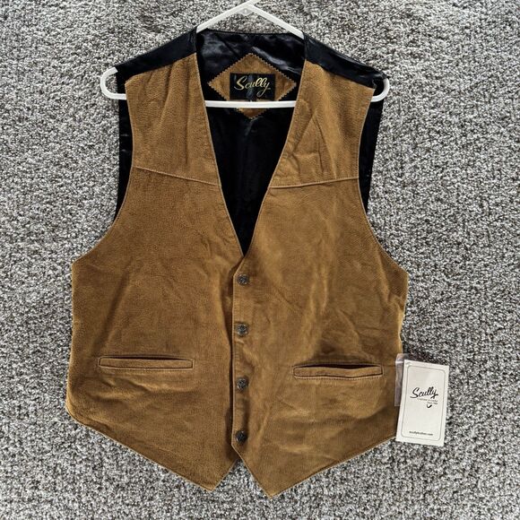 Scully Vest Suede Leather Men Large Tan Western Bourbon Snap Front New With Tags